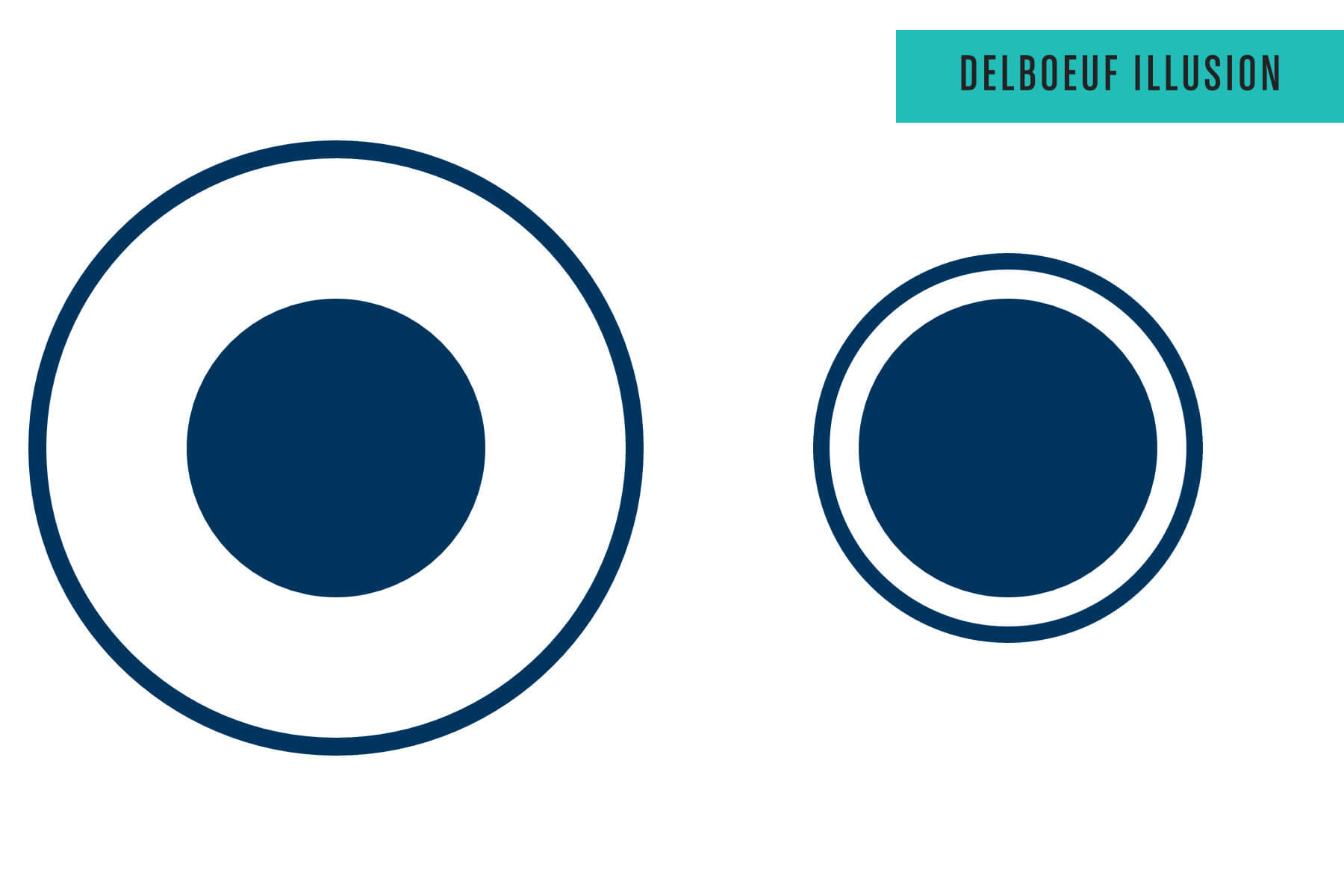 Delboeuf Illusion: der linke Kreis wirkt kleiner als der rechte, hat aber dieselbe Groesse
